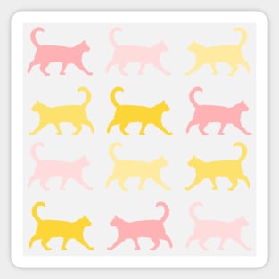 Springtime Cats in Pink and Yellow Repeat Pattern Sticker